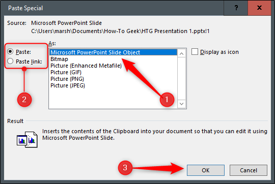 how to embed powerpoint link in Microsoft word
